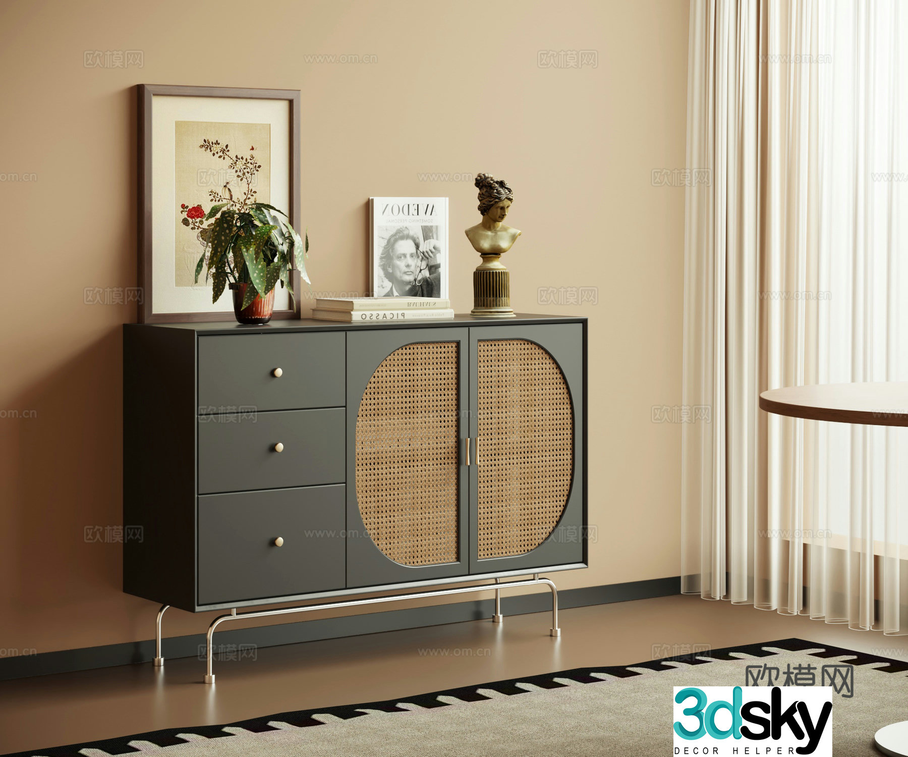 French retro style entrance cabinet end view cabinet 3D model