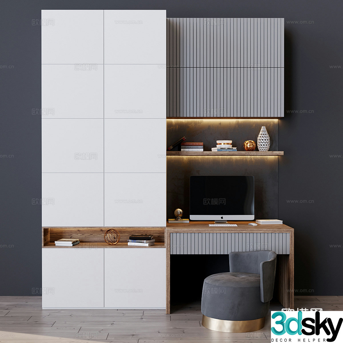 Modern bookcase Bookcase Computer desk 3D model