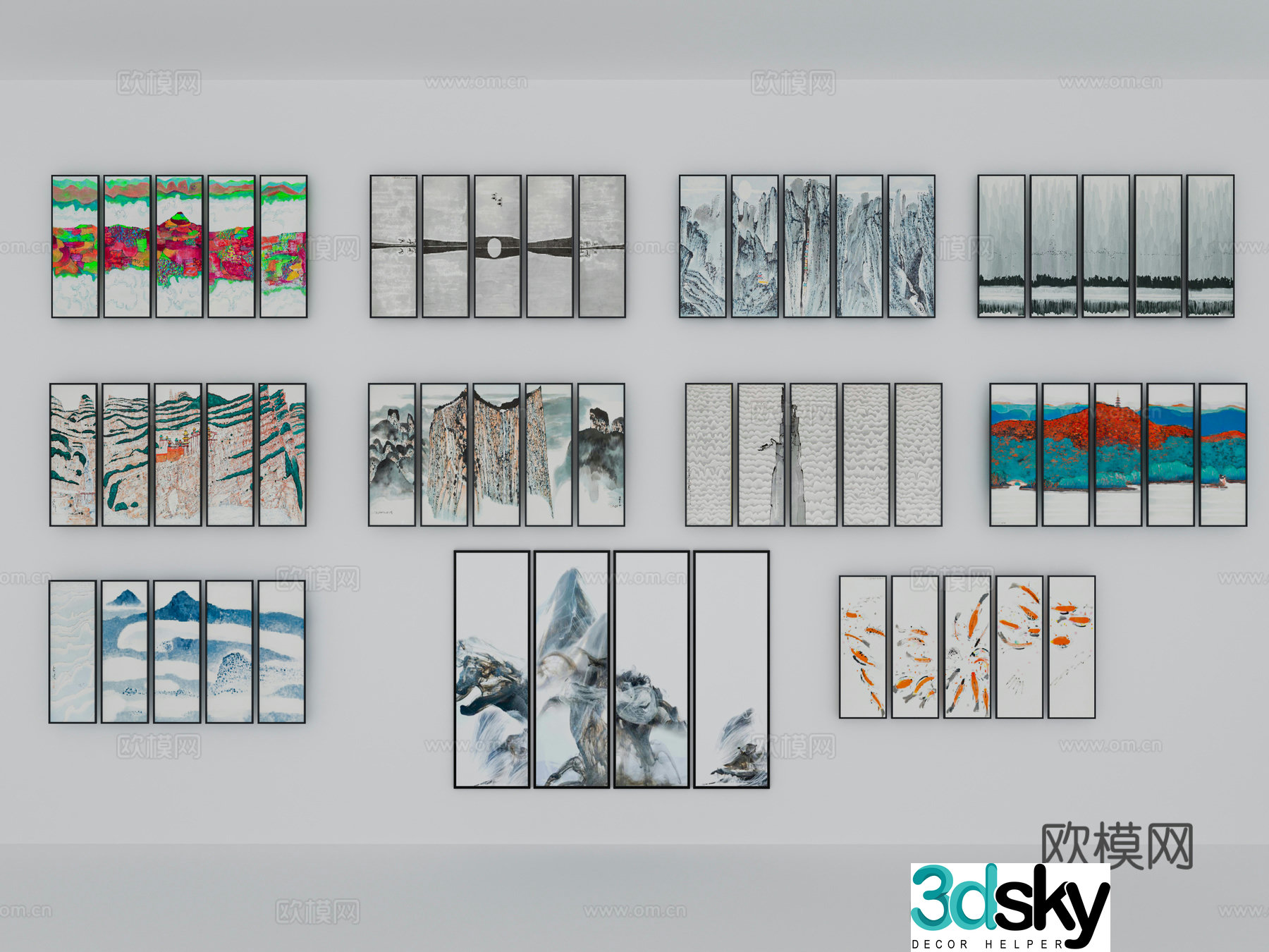 Chinese style 3D model of hanging paintings