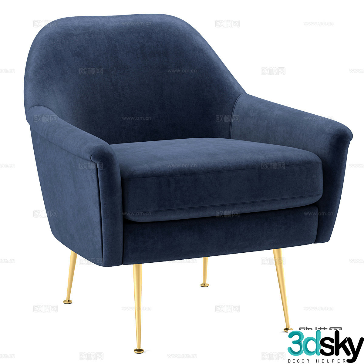 Modern Italian light luxury fabric armchair 3D model