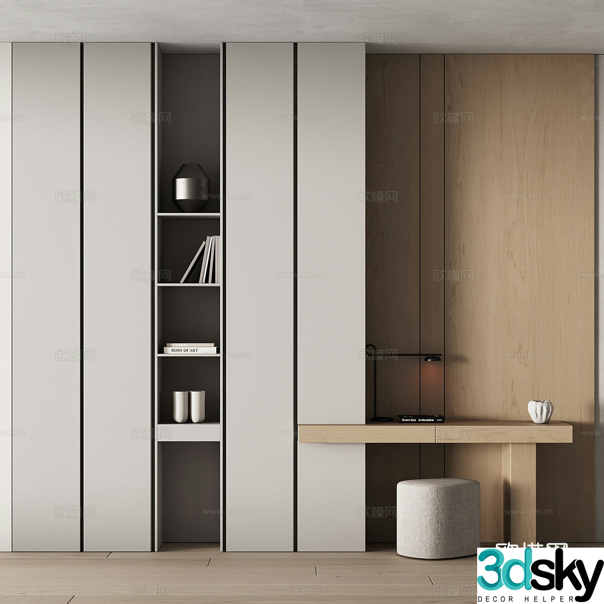 Modern minimalist bookcase desk and chair 3d model