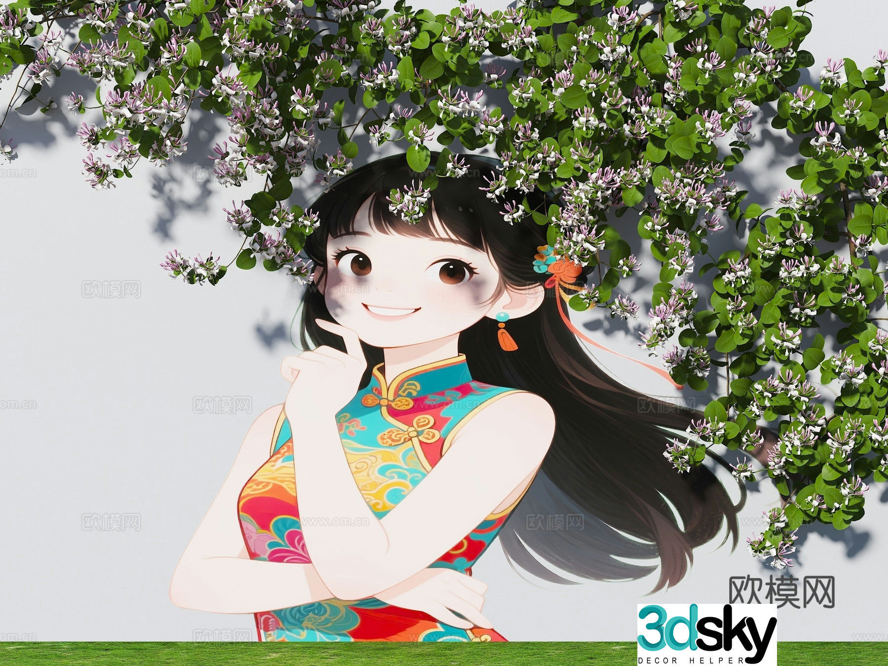 Internet celebrity check-in wall Healing girl wall Beautiful flower wall Plant flowers Vine climbing plant flower 3D model