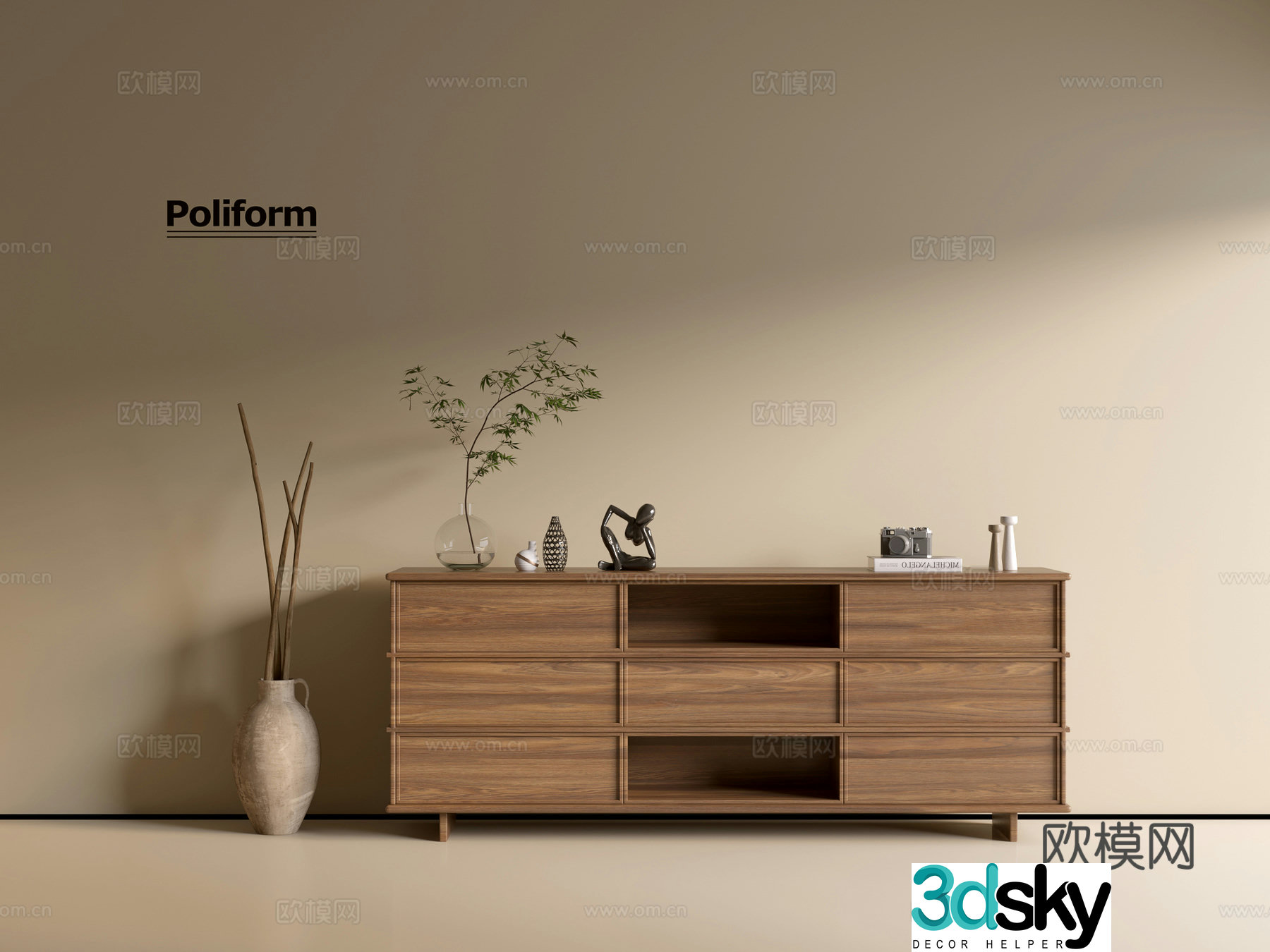Modern wood grain cabinet ins wind minimalist wind cabinet whole cabinet sideboard balcony cabinet storage 3D model