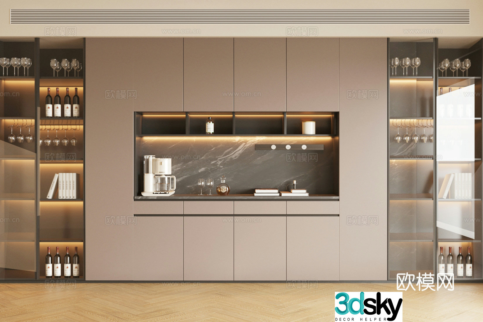 Modern light luxury sideboard light luxury Italian sideboard sideboard ornaments glass door sideboard 3D model