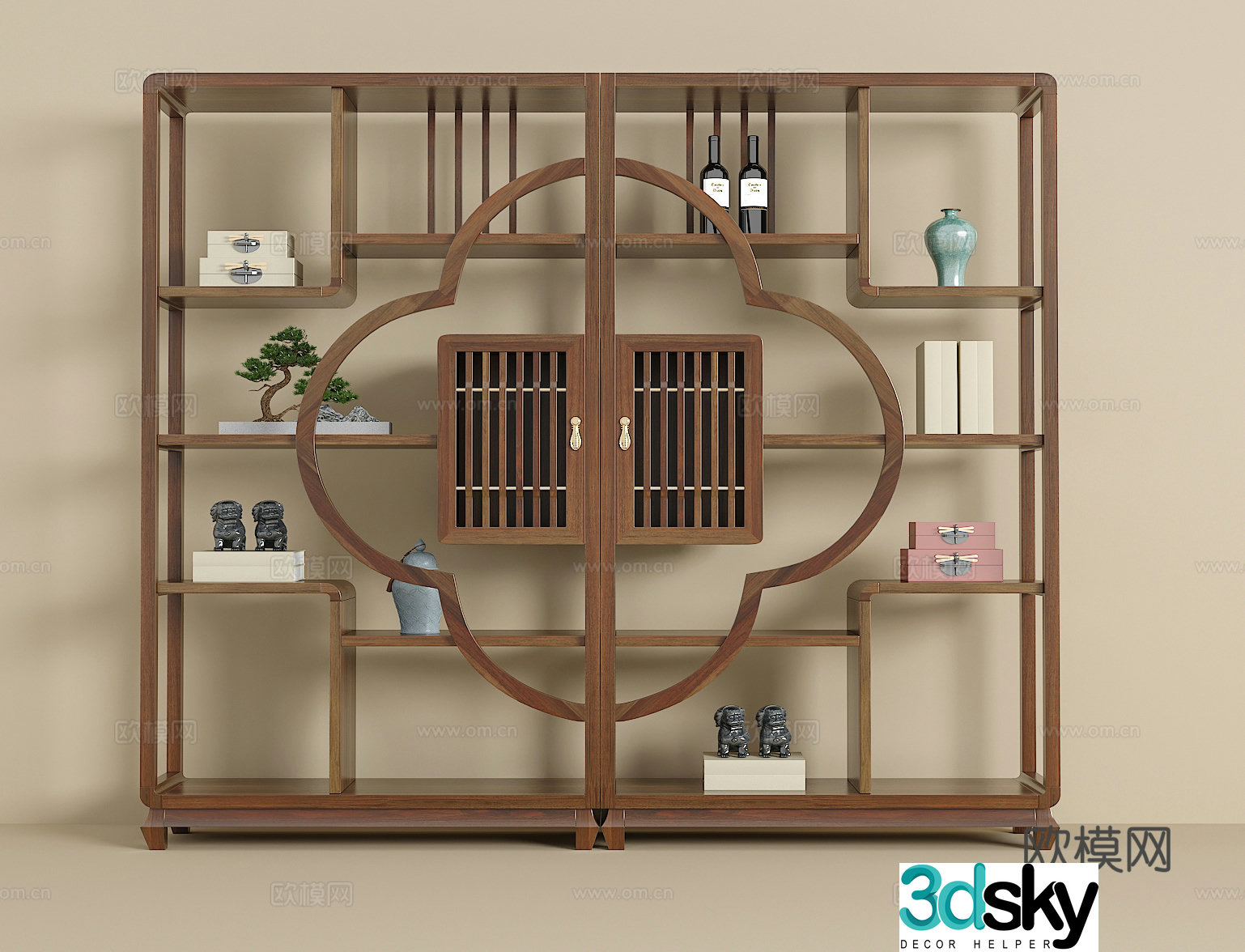 New Chinese style ancient shelf books vase accessories ornaments 3D model