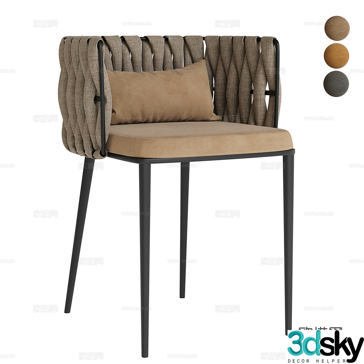Modern Italian fabric rattan single chair 3D model