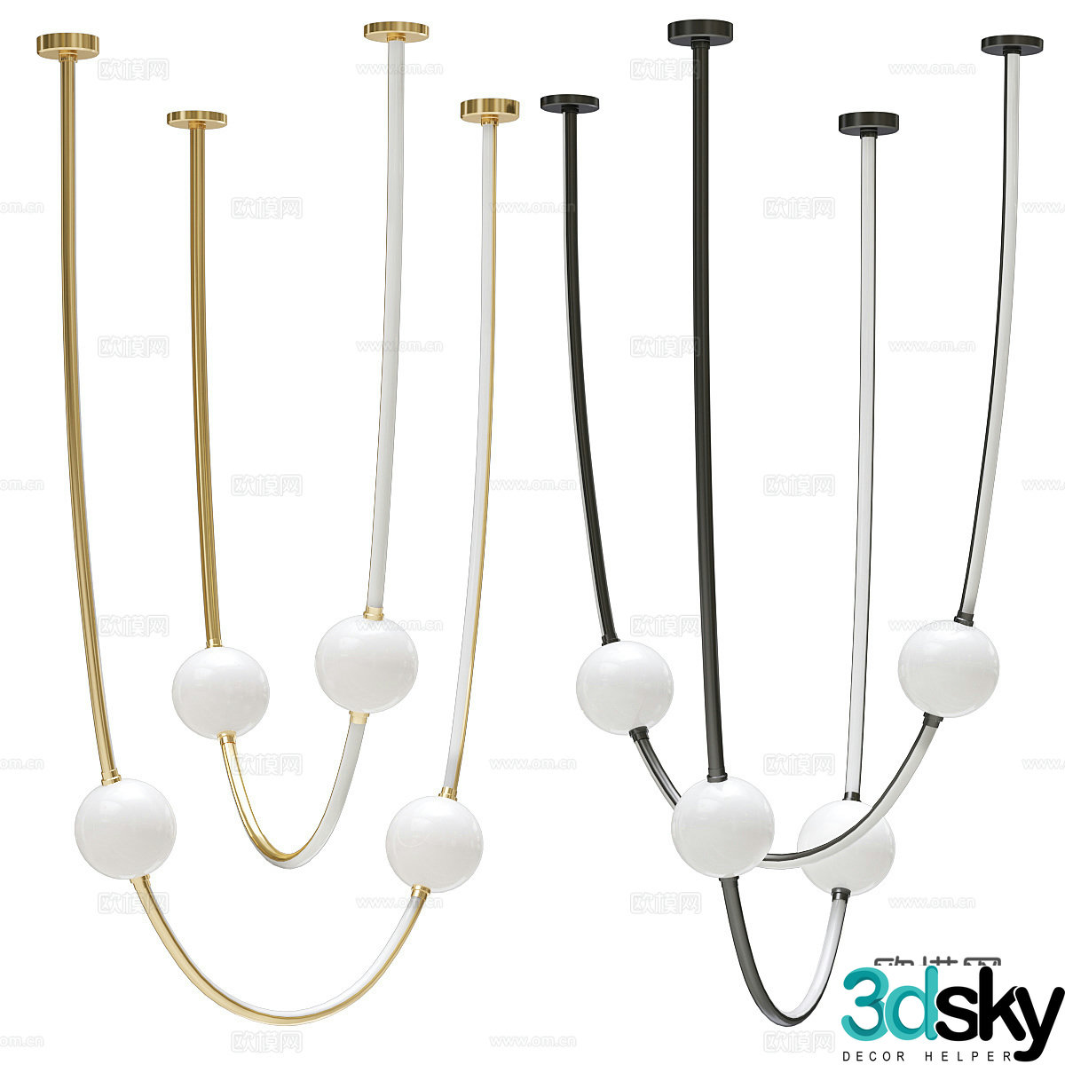 Modern Italian light luxury linear decorative chandelier 3d model