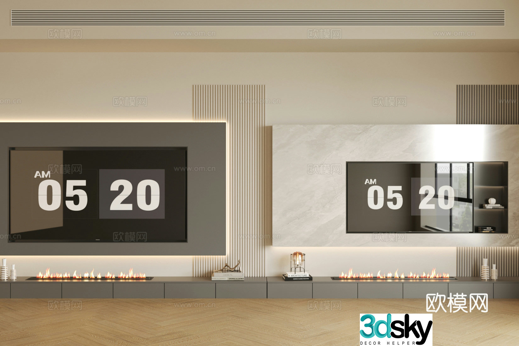Modern minimalist TV background wall Living room background wall Marble background wall Premium gray living room 3d model