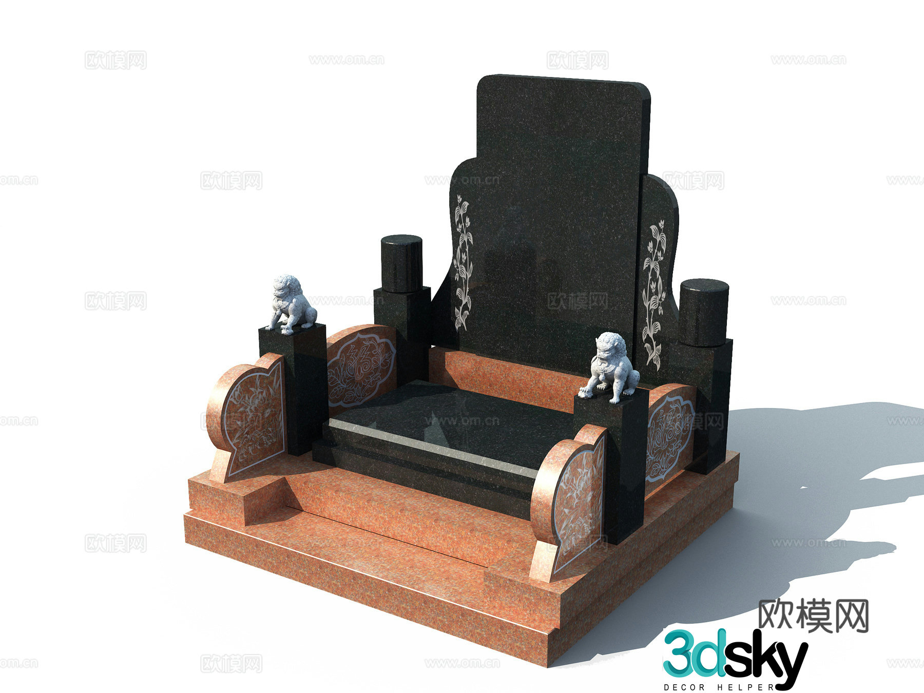 Shanxi Black Stone Cemetery Tombstone 3D Model