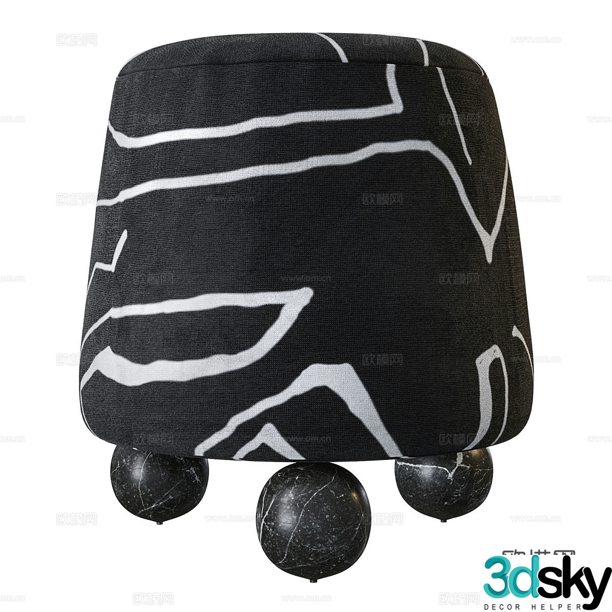 Modern Italian Isac fabric round stool 3D model
