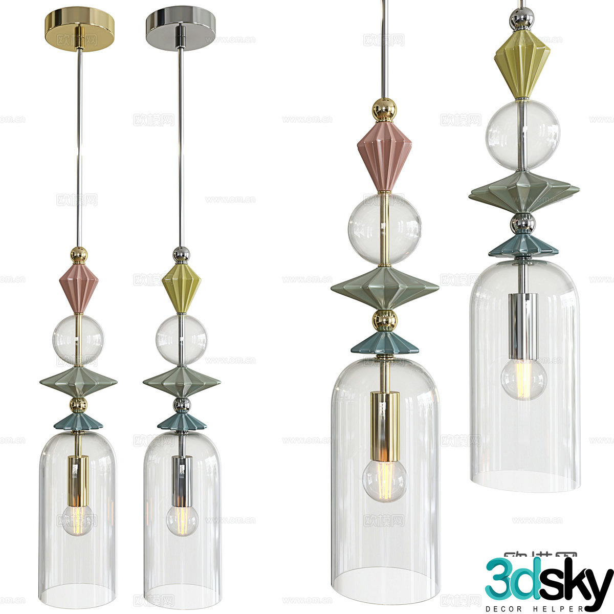 Modern wall decoration metallic glass decorative chandelier 3d model