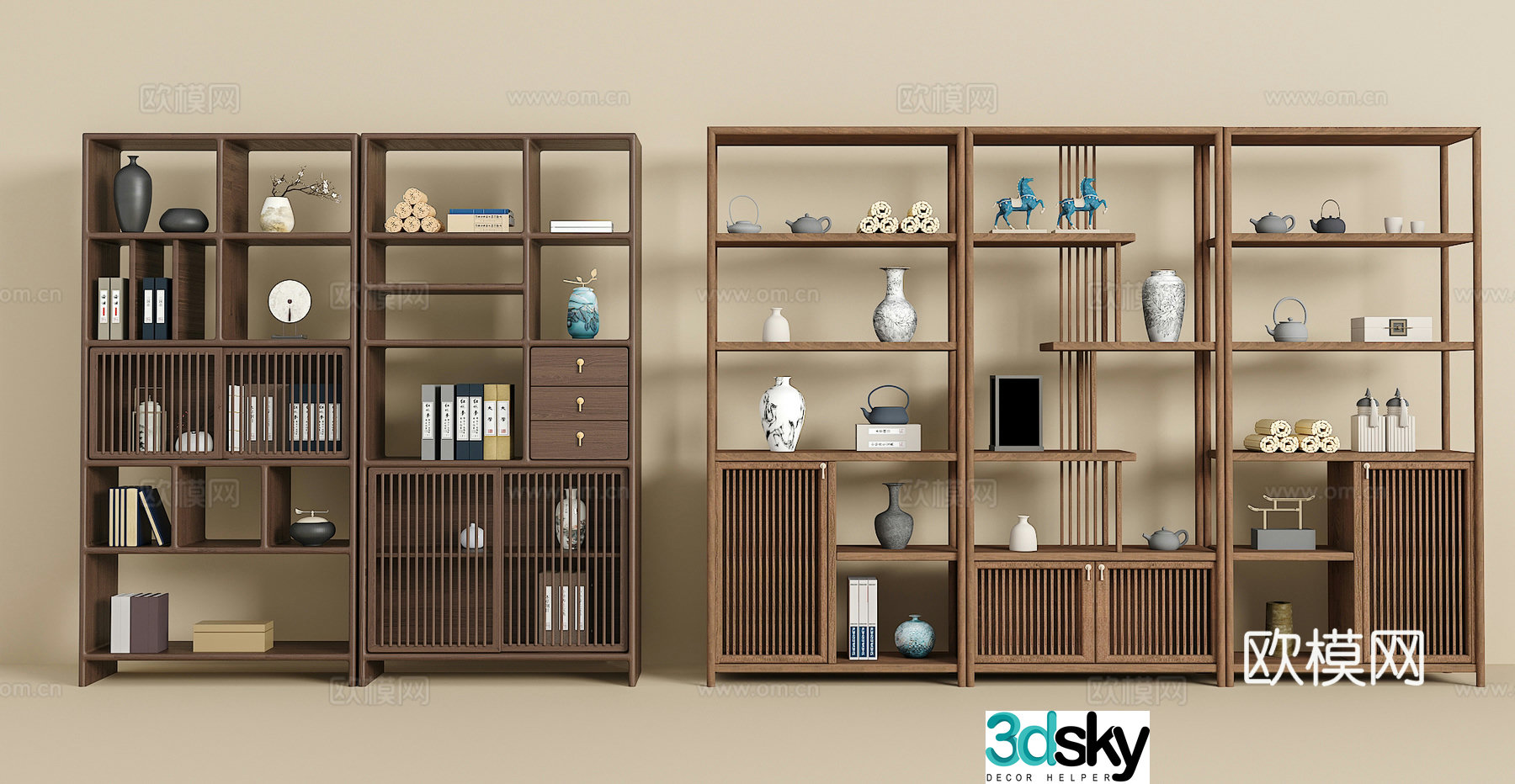 New Chinese style ancient shelf books vase accessories ornaments 3D model