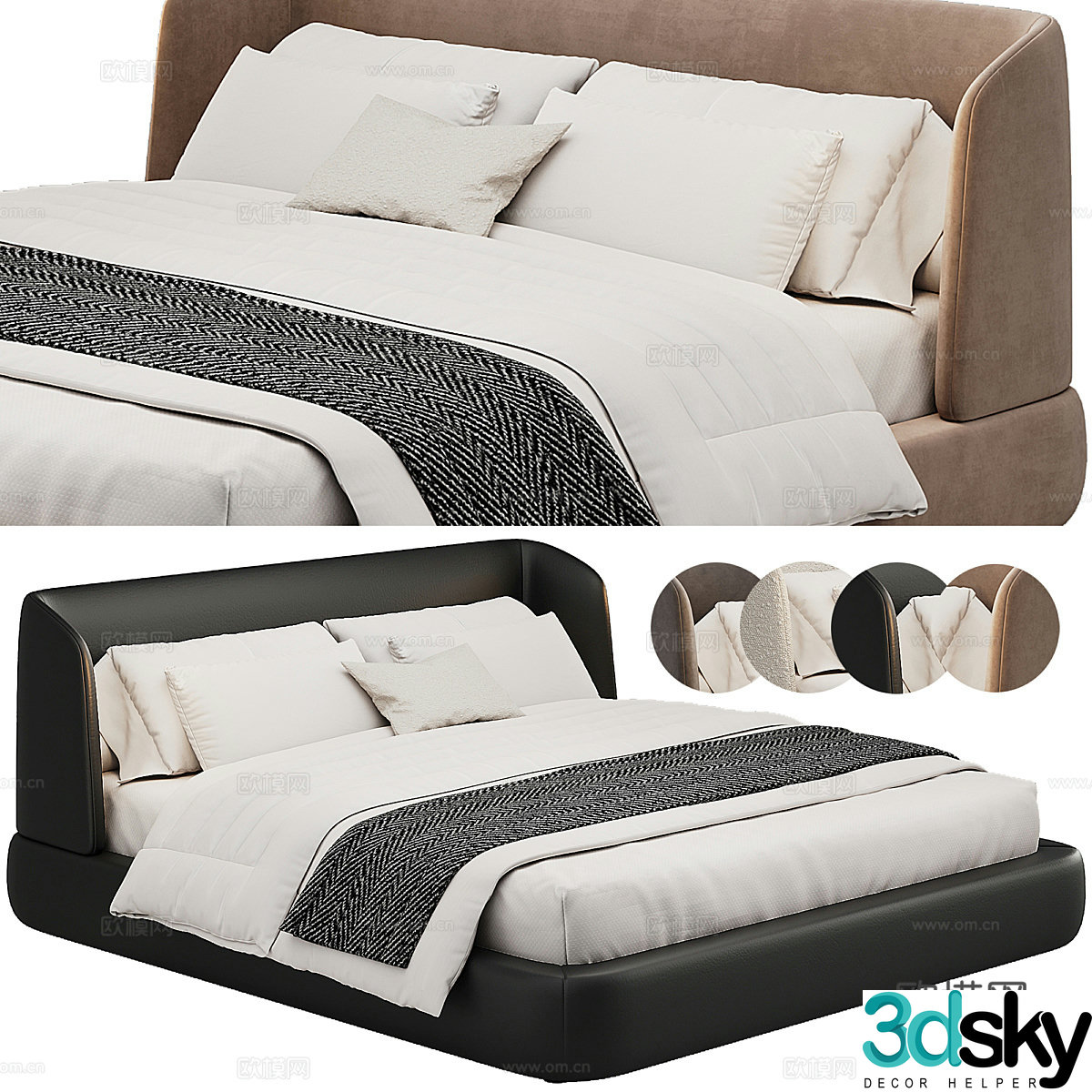 Modern Italian MisuraEmme Fabric Leather Double Bed 3D Model