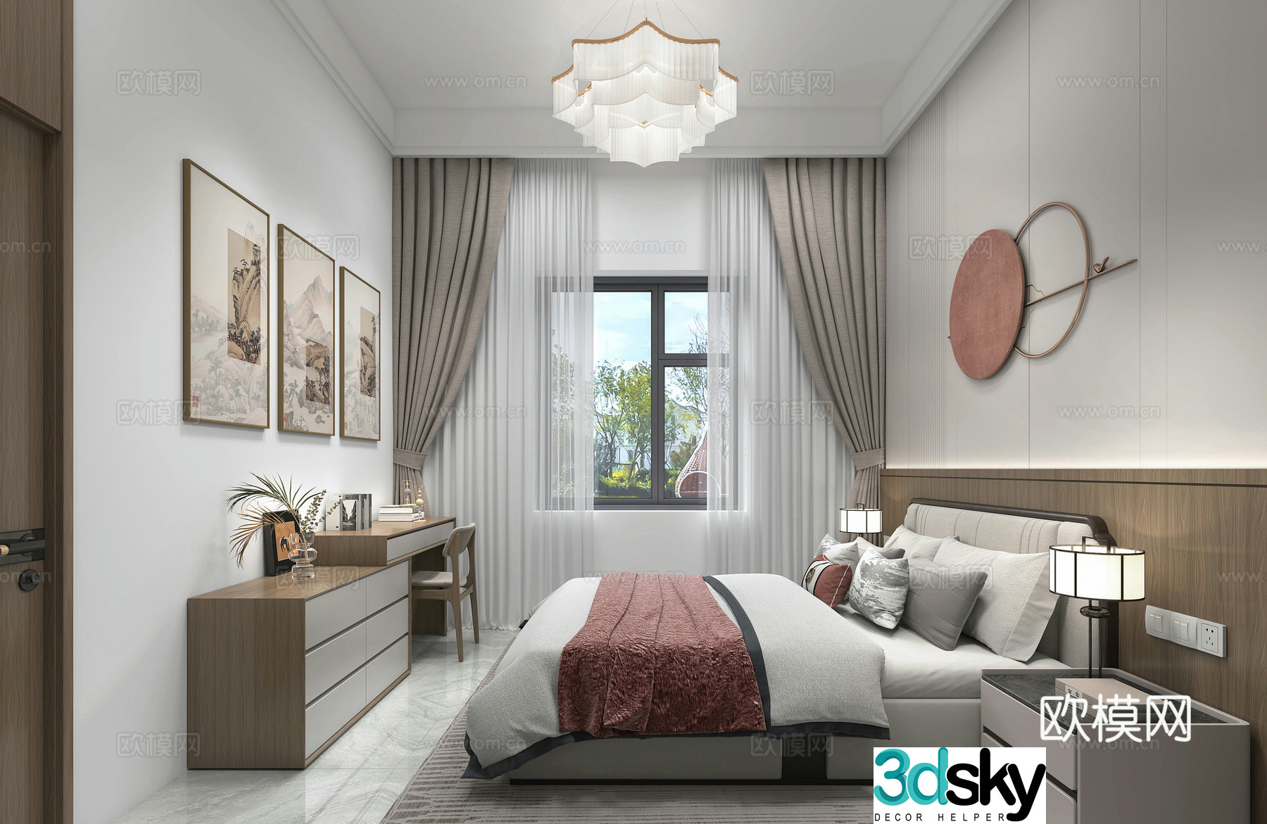 Self-built house bedroom New Chinese style Elderly house Elderly house Master bedroom 3D model