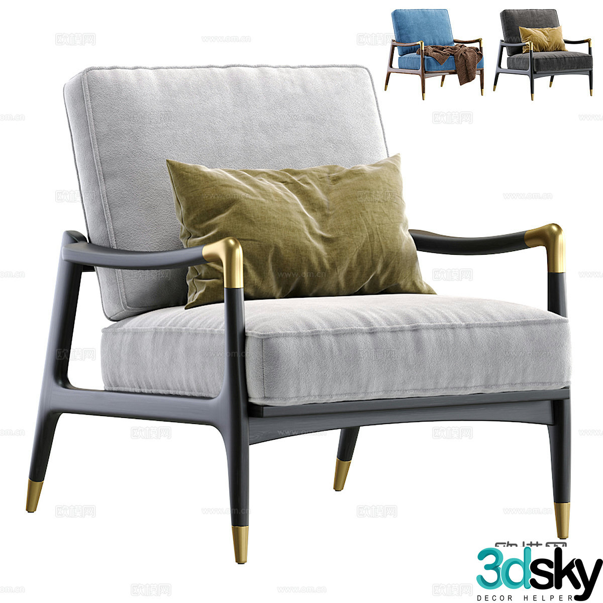 New Chinese style light luxury fabric wooden armchair 3D model