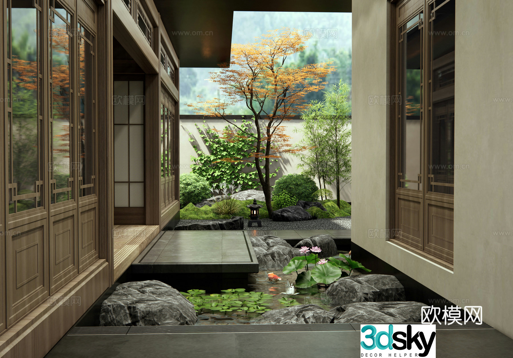 New Chinese style courtyard landscape waterscape landscape stone lotus aquatic plants plant landscaping 3D model