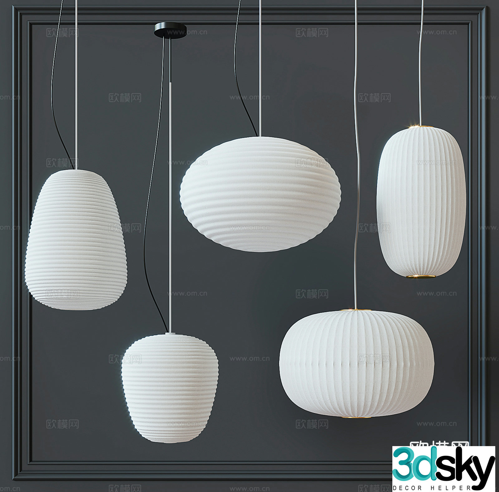 Wasabi New Chinese style Chandelier combination Lantern Paper Lantern 3D model