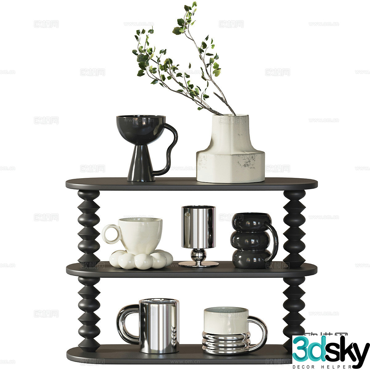 New Chinese style medieval side cabinet decorative cabinet tableware 3D model