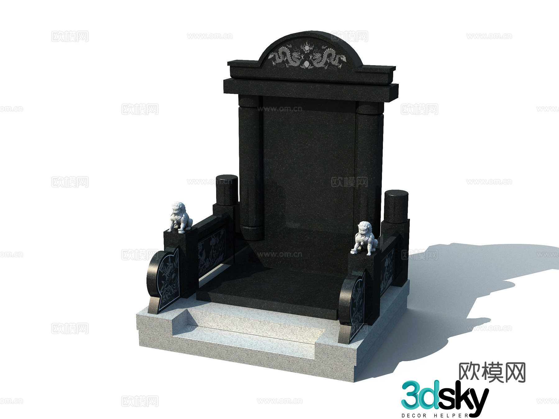 Shanxi Black Stone Cemetery Tombstone 3D Model