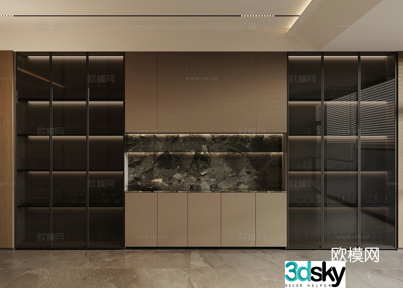 Light luxury Italian decorative cabinet glass wine cabinet sideboard dining cabinet red wine cabinet wine cabinet sideboard 3D model