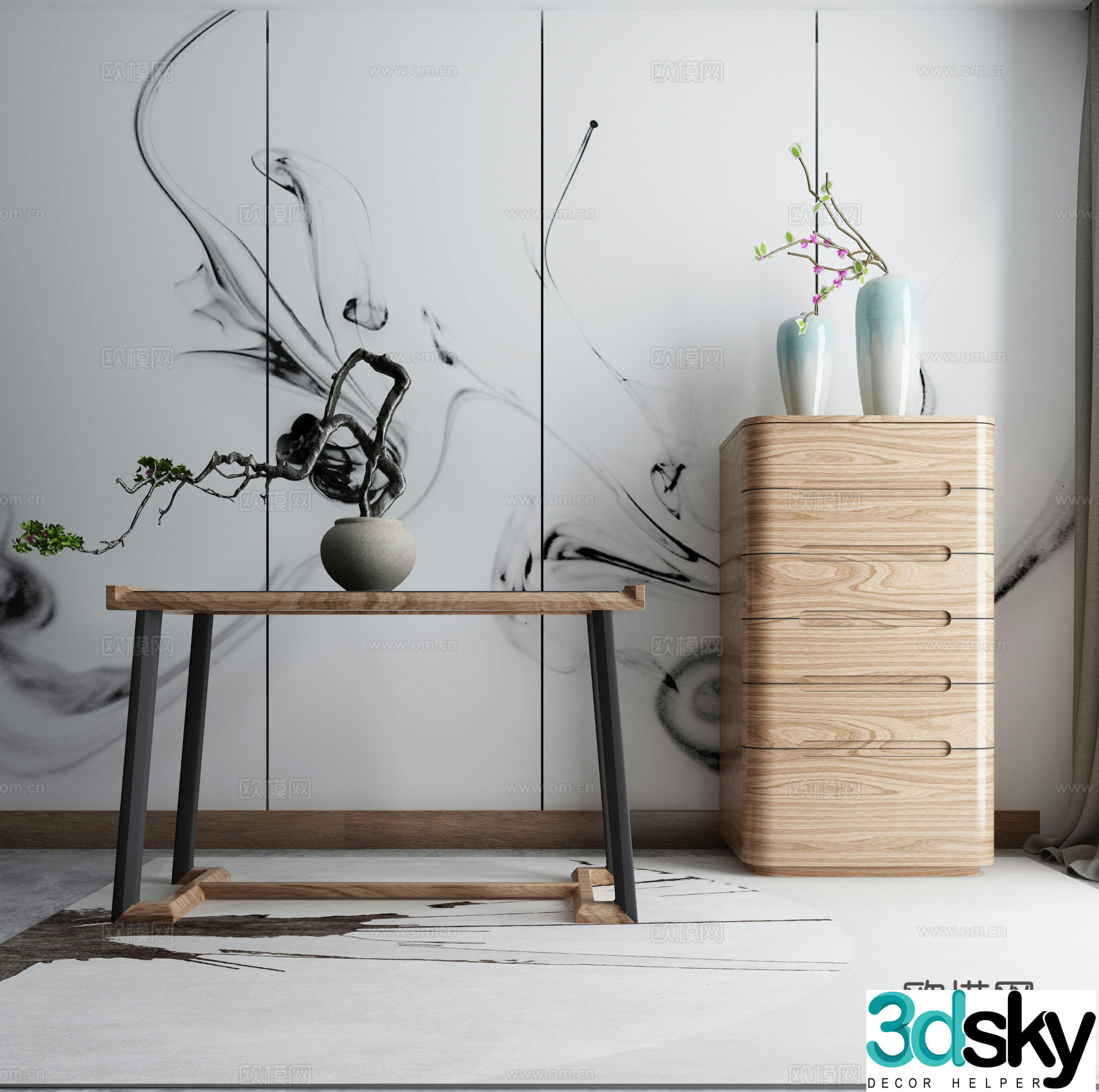 New Chinese style end view cabinet decorative cabinet 3D model