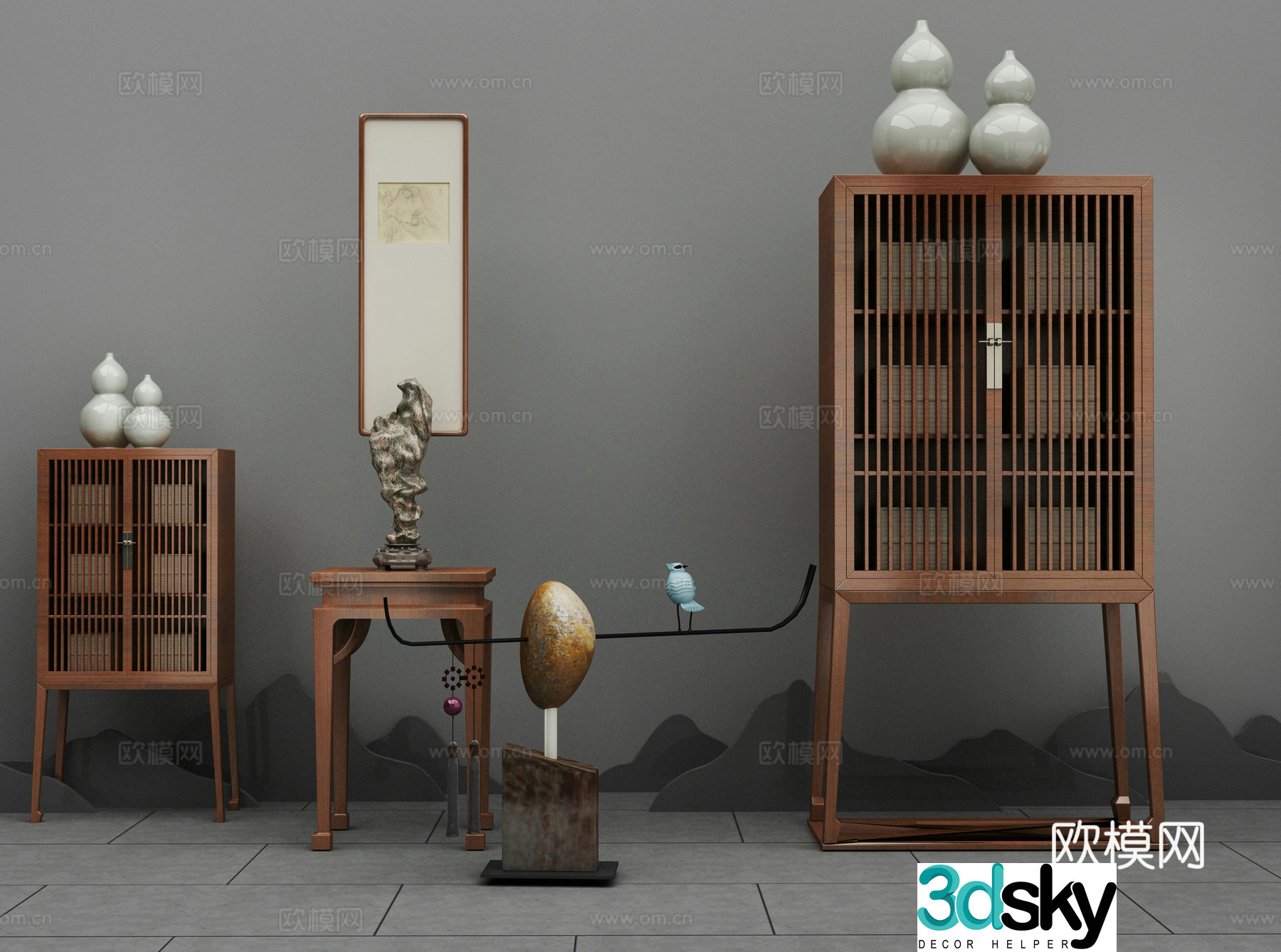 New Chinese style decorative cabinet combination 3D model