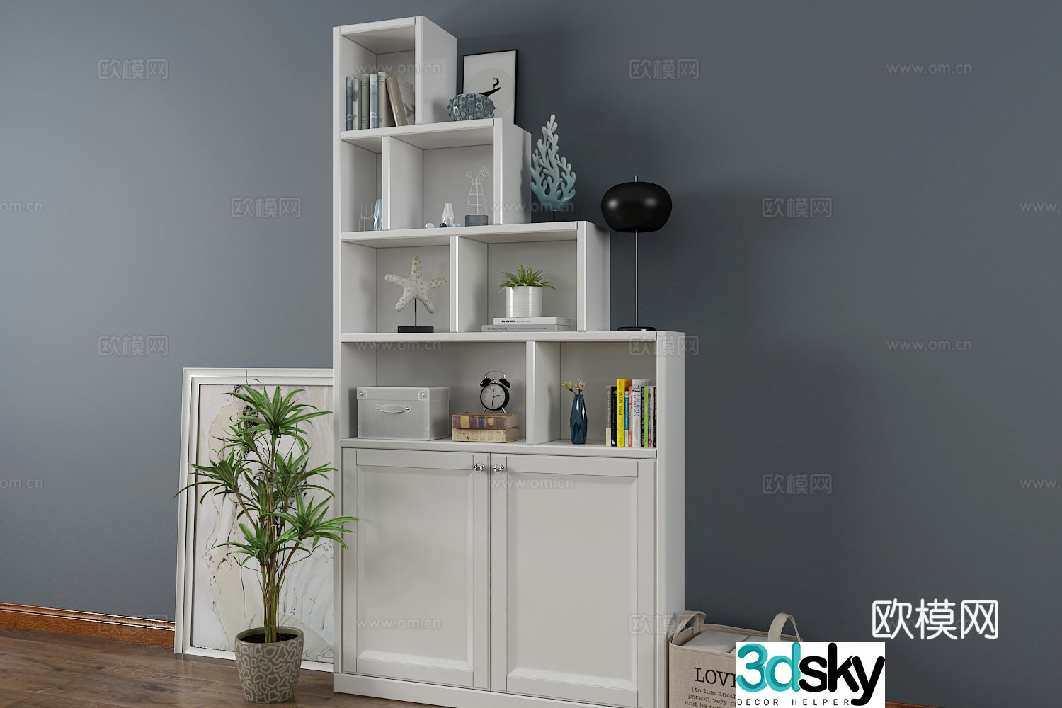 Modern white oil mixed decorative cabinet ladder cabinet 3d model
