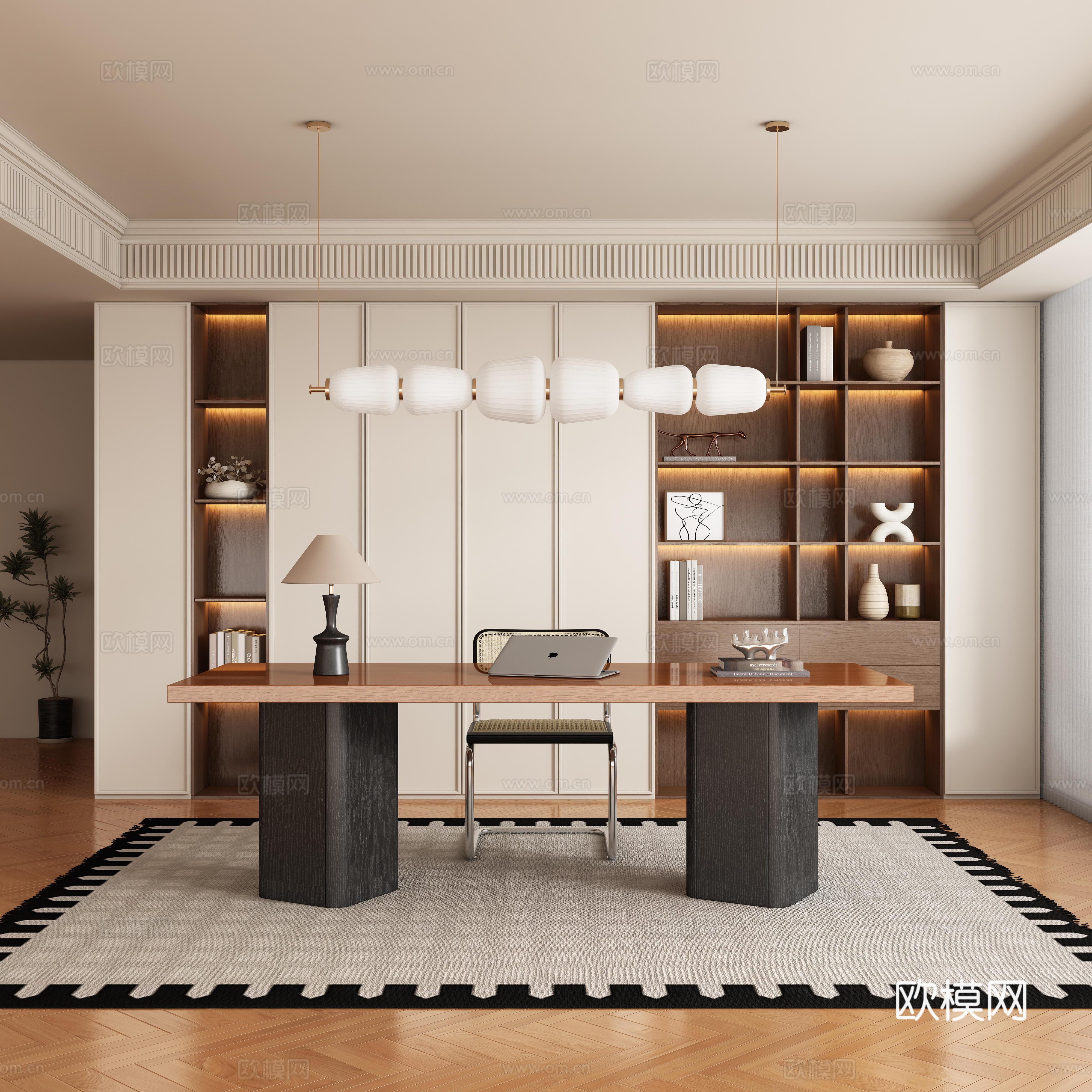 Modern medieval style study room 3D model