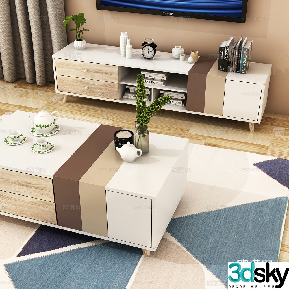Modern TV cabinet coffee table carpet jewelry model 3d model