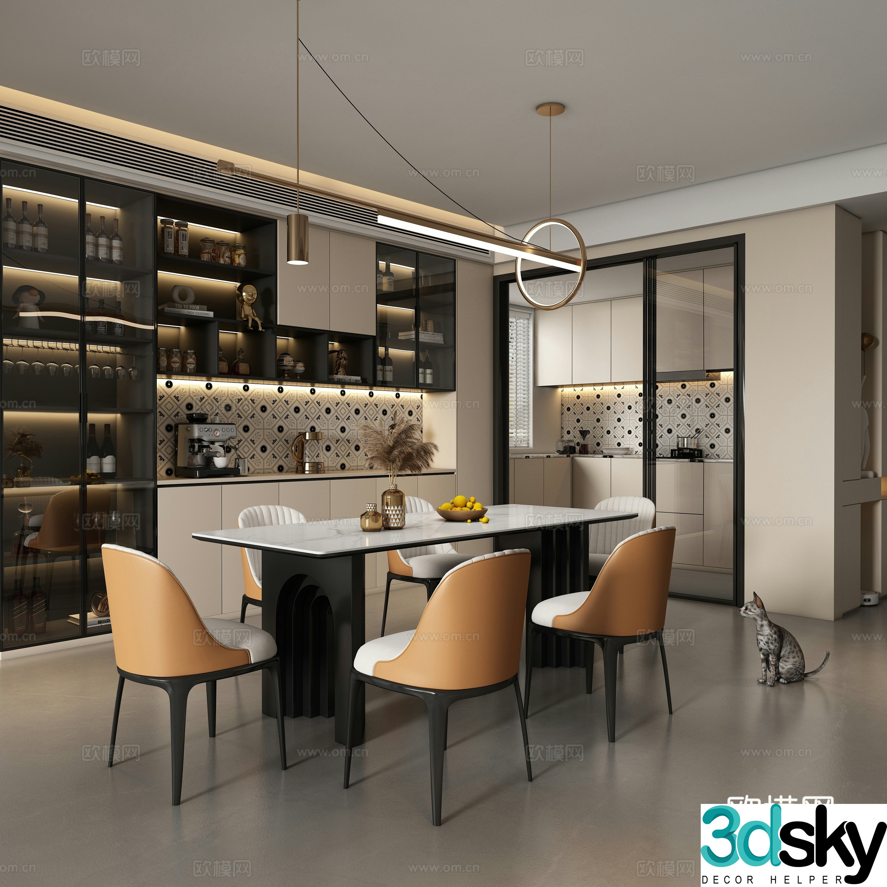 Modern restaurant dining table and chair 3d model