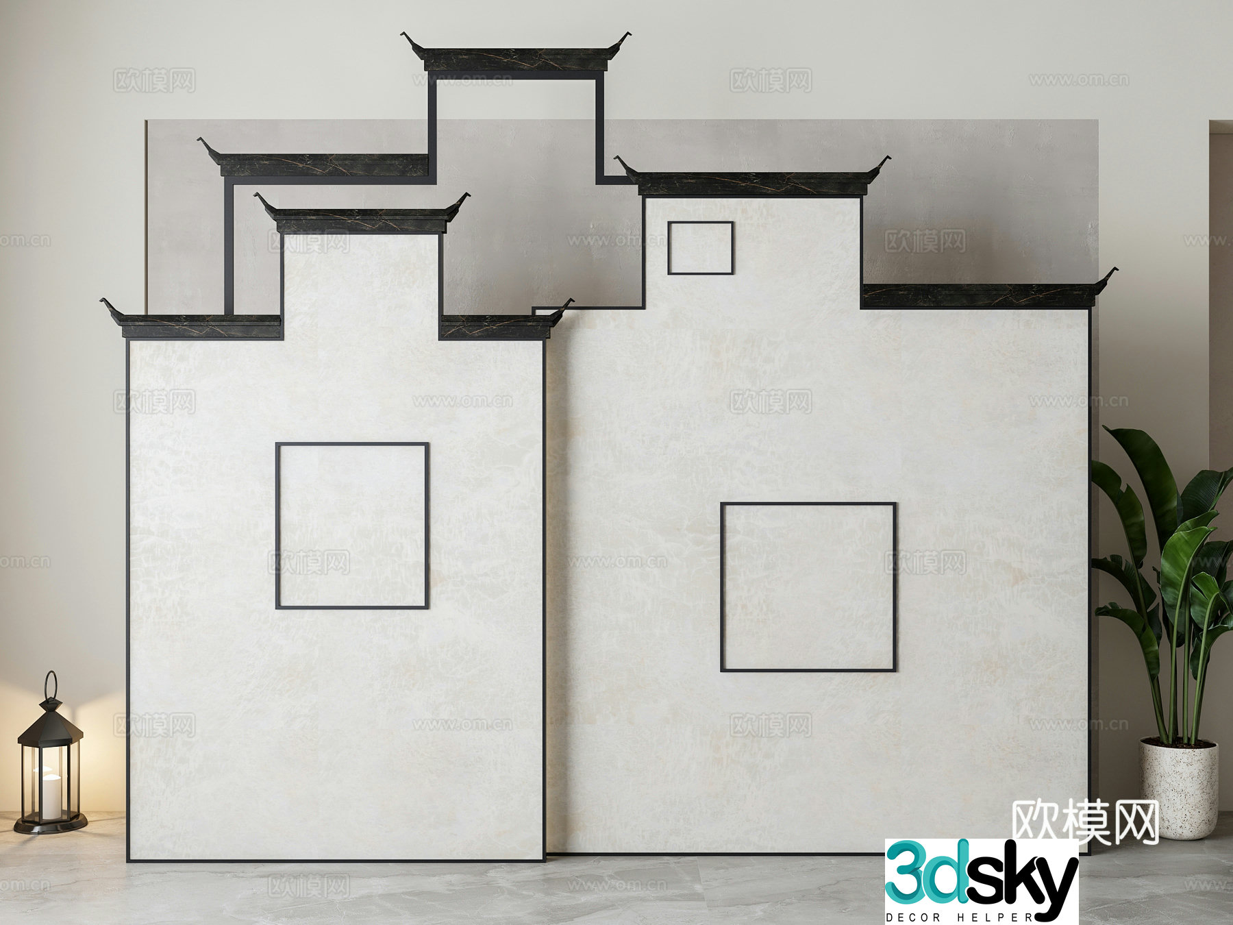 New Chinese style background wall partition 3D model
