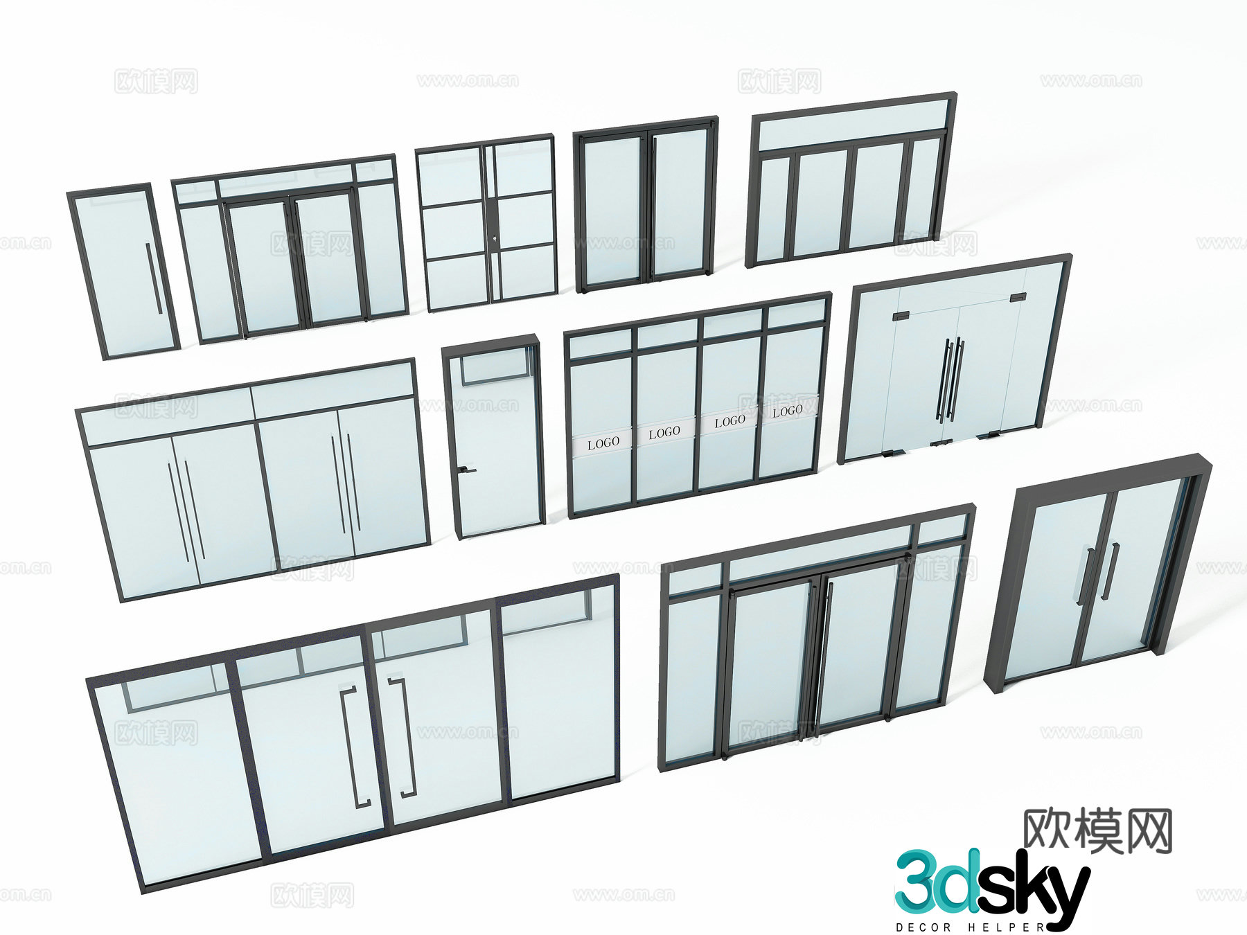 Modern glass door combination 3D model