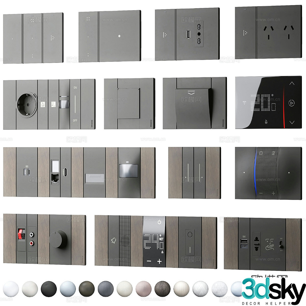 Modern switch socket combination 3D model