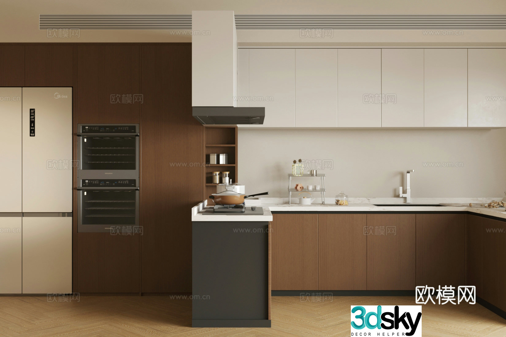 Retro medieval open kitchen Retro cream style kitchen Kitchen supplies combination Medium style kitchen 3d model