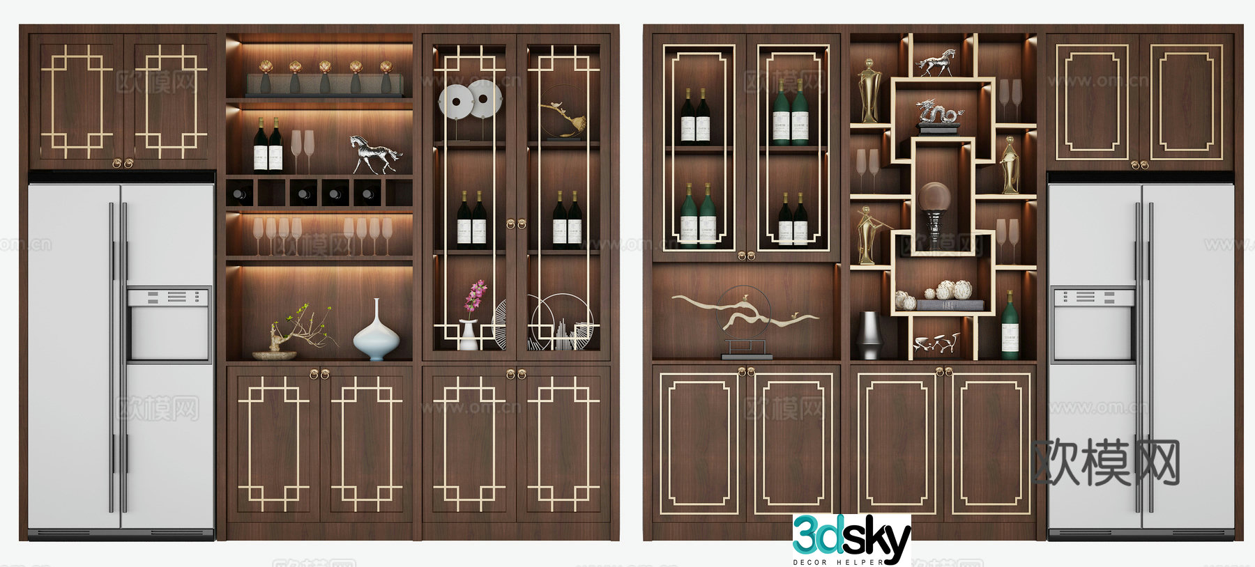 Chinese wine cabinet combination 3D model