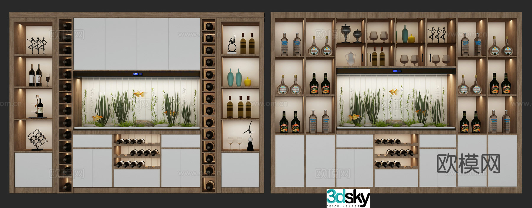Nordic fish tank combination cabinet wine cabinet combination 3D model
