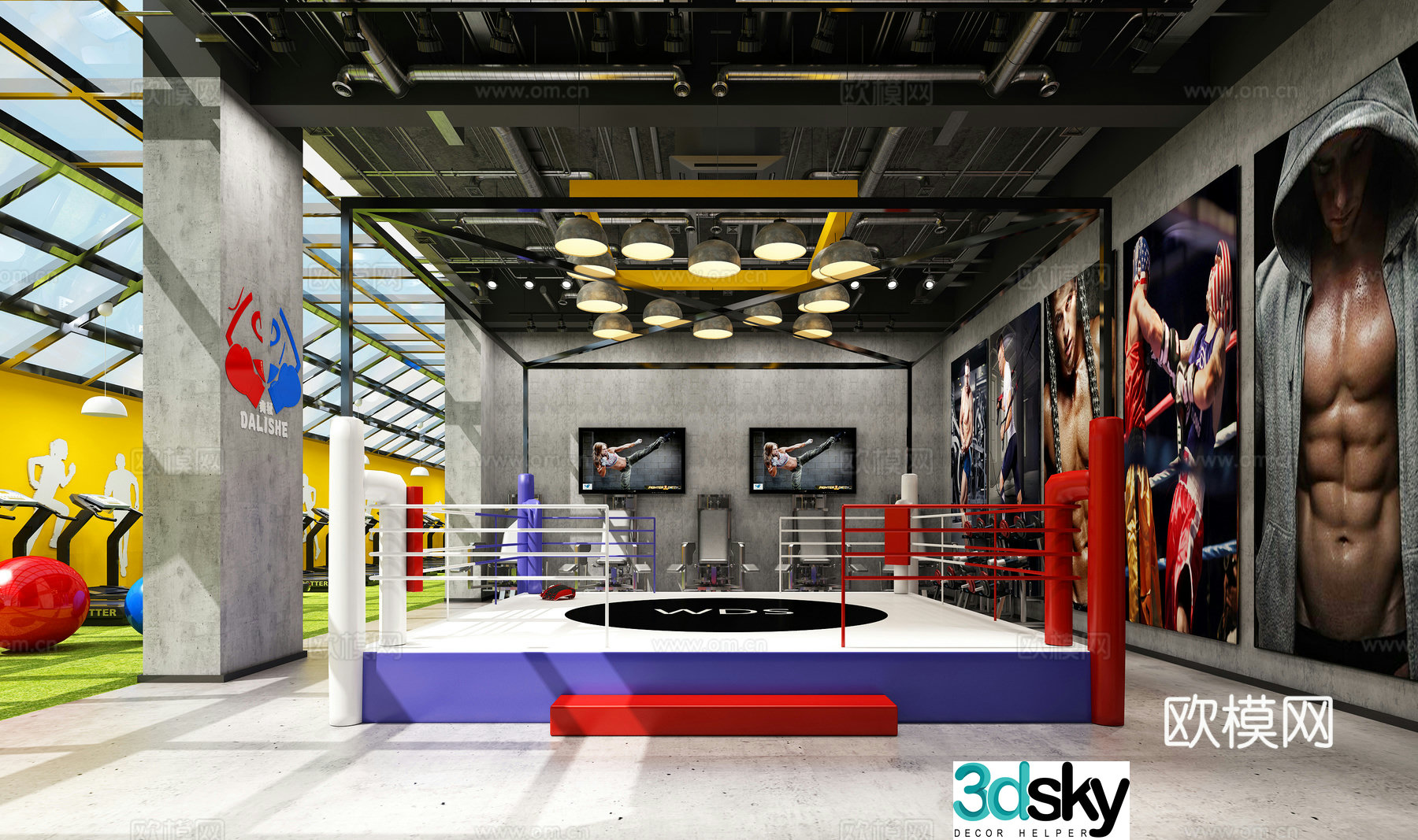 Industrial style gym fitness equipment 3d model