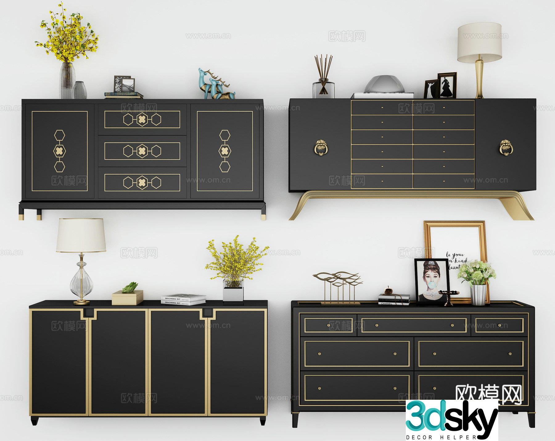 Modern side cabinet porch cabinet combination 3D model