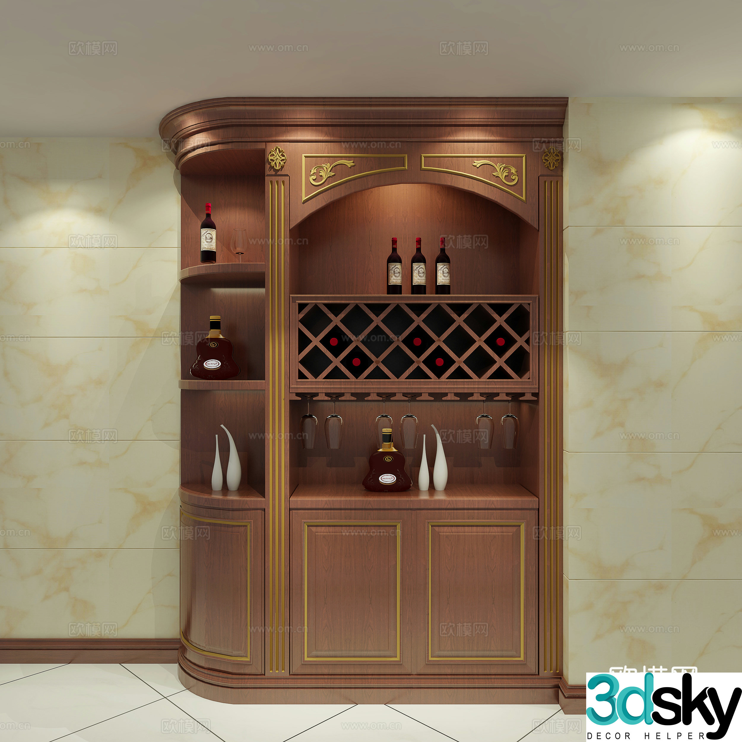 European classical wine cabinet European wine cabinet wine grid wine red wine cabinet 3d model