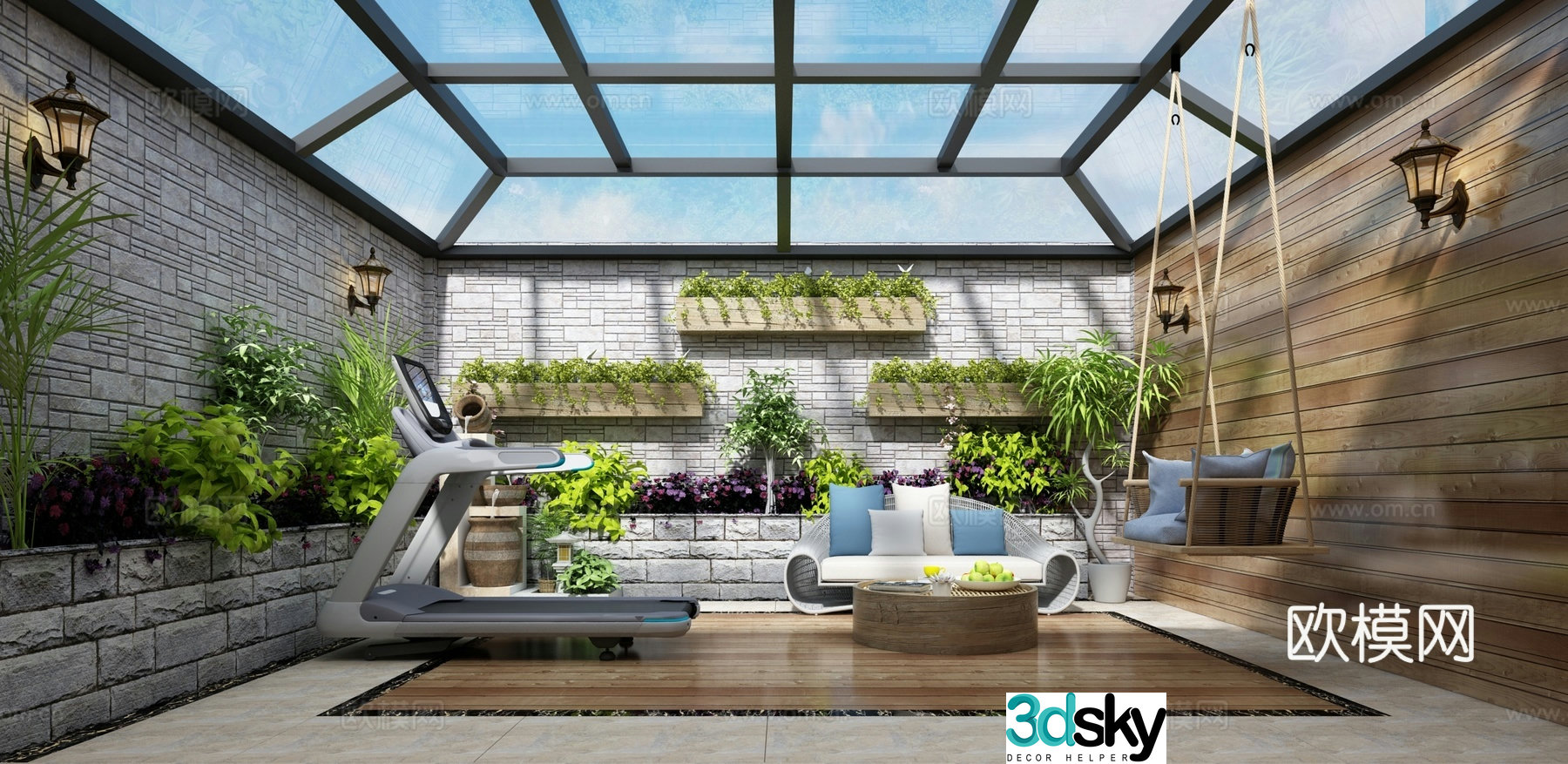 Modern sunroom lounge hanging chair balcony 3d model