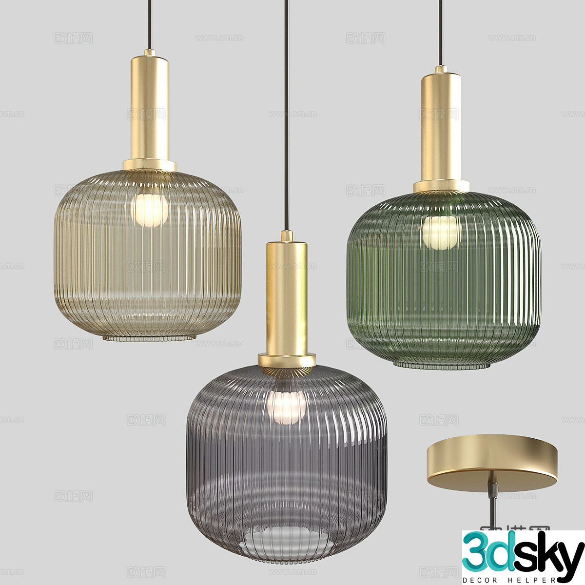 Modern light luxury metallic glass decorative chandelier 3d model