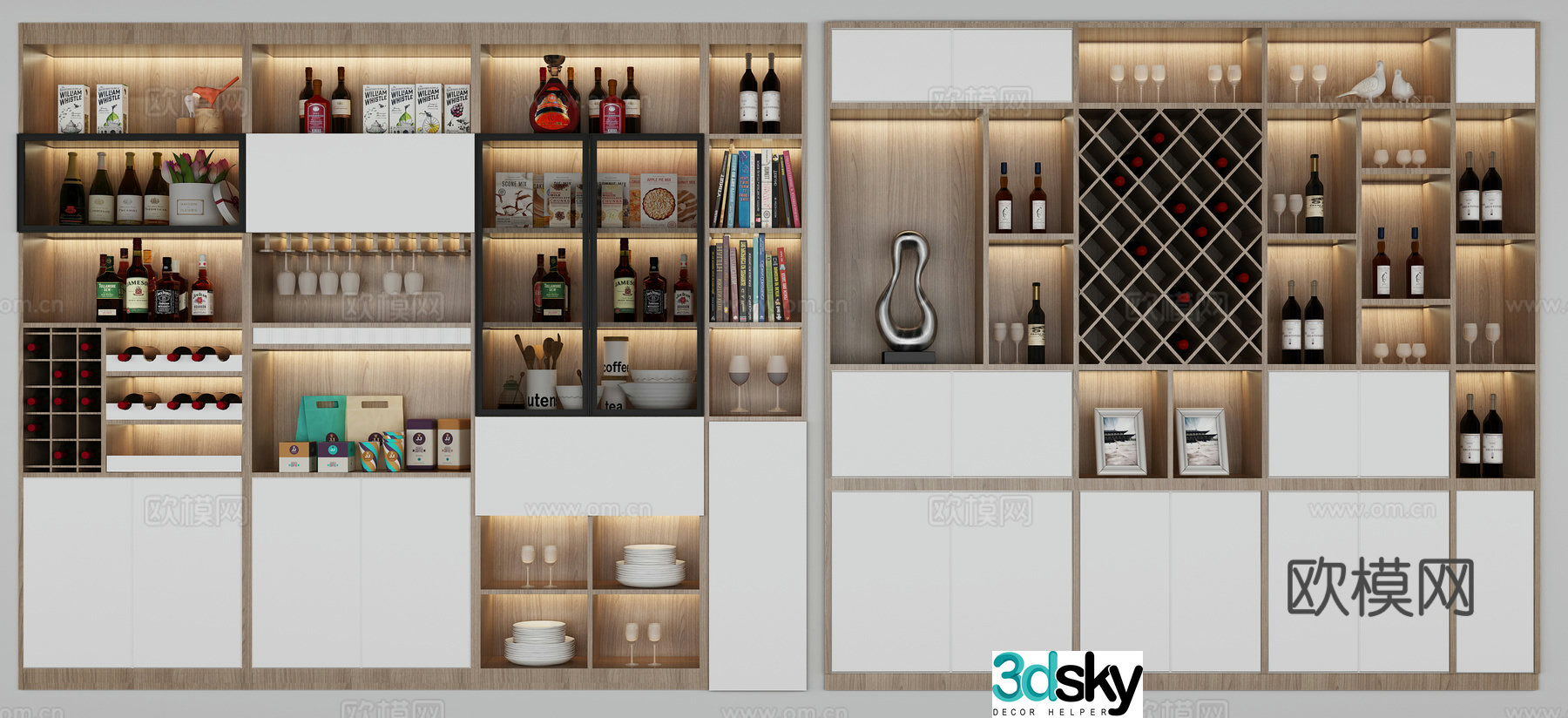 Nordic wine cabinet combination 3D model