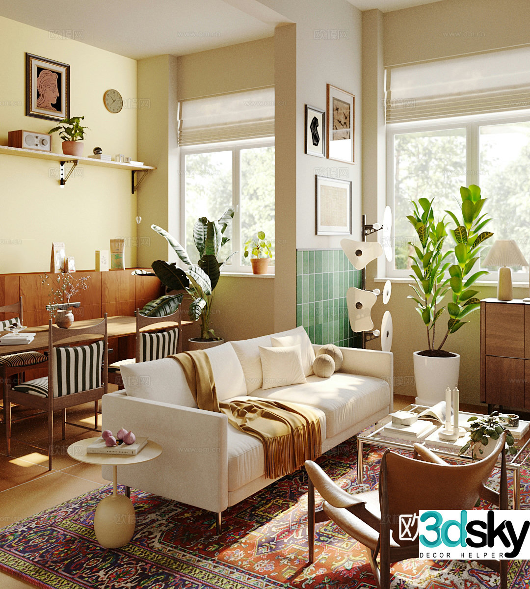 French cream style home living room French retro living room medieval style living room rural American living room 3d model