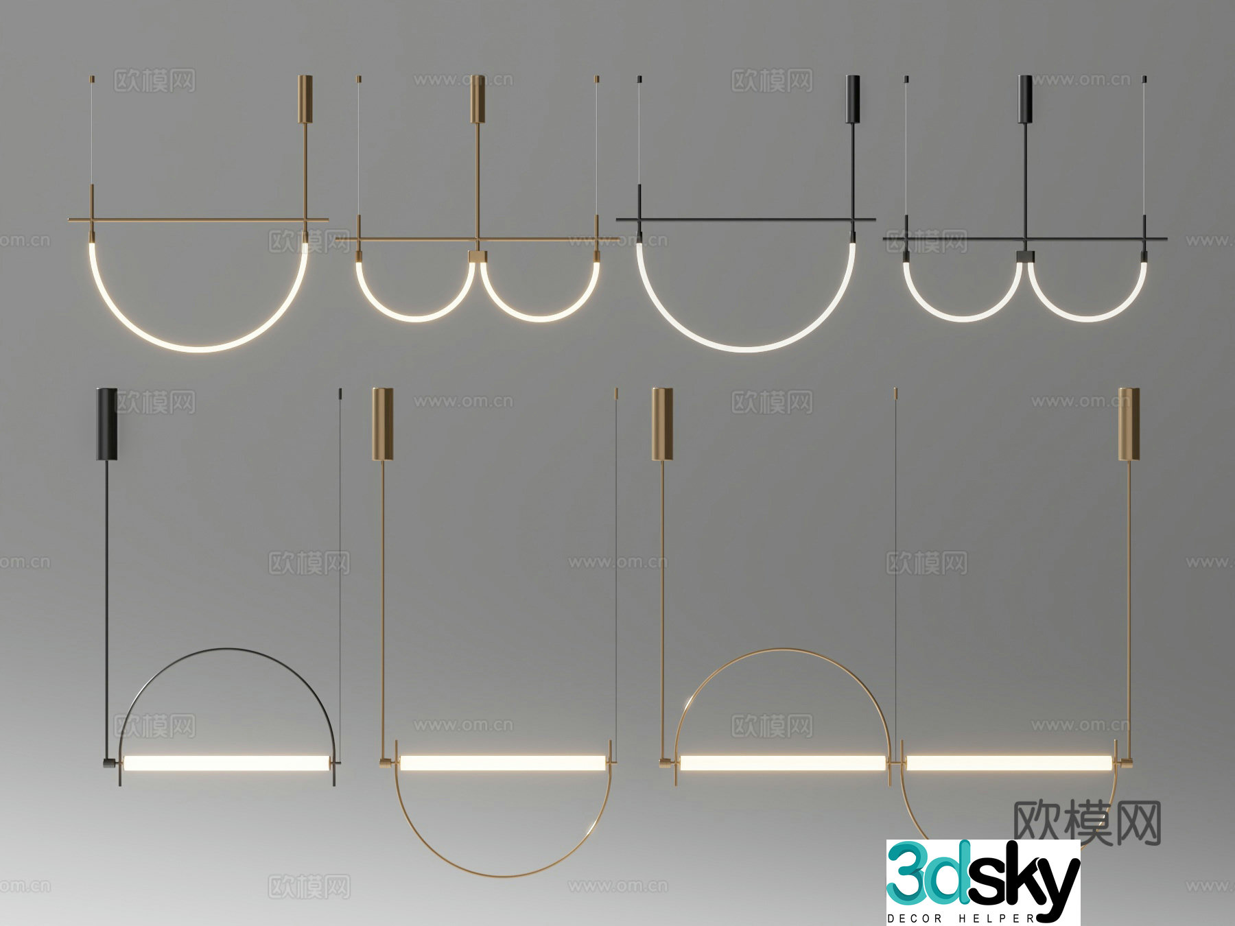 Modern bar chandeliers combination long chandeliers linear chandeliers creative chandeliers 3D model
