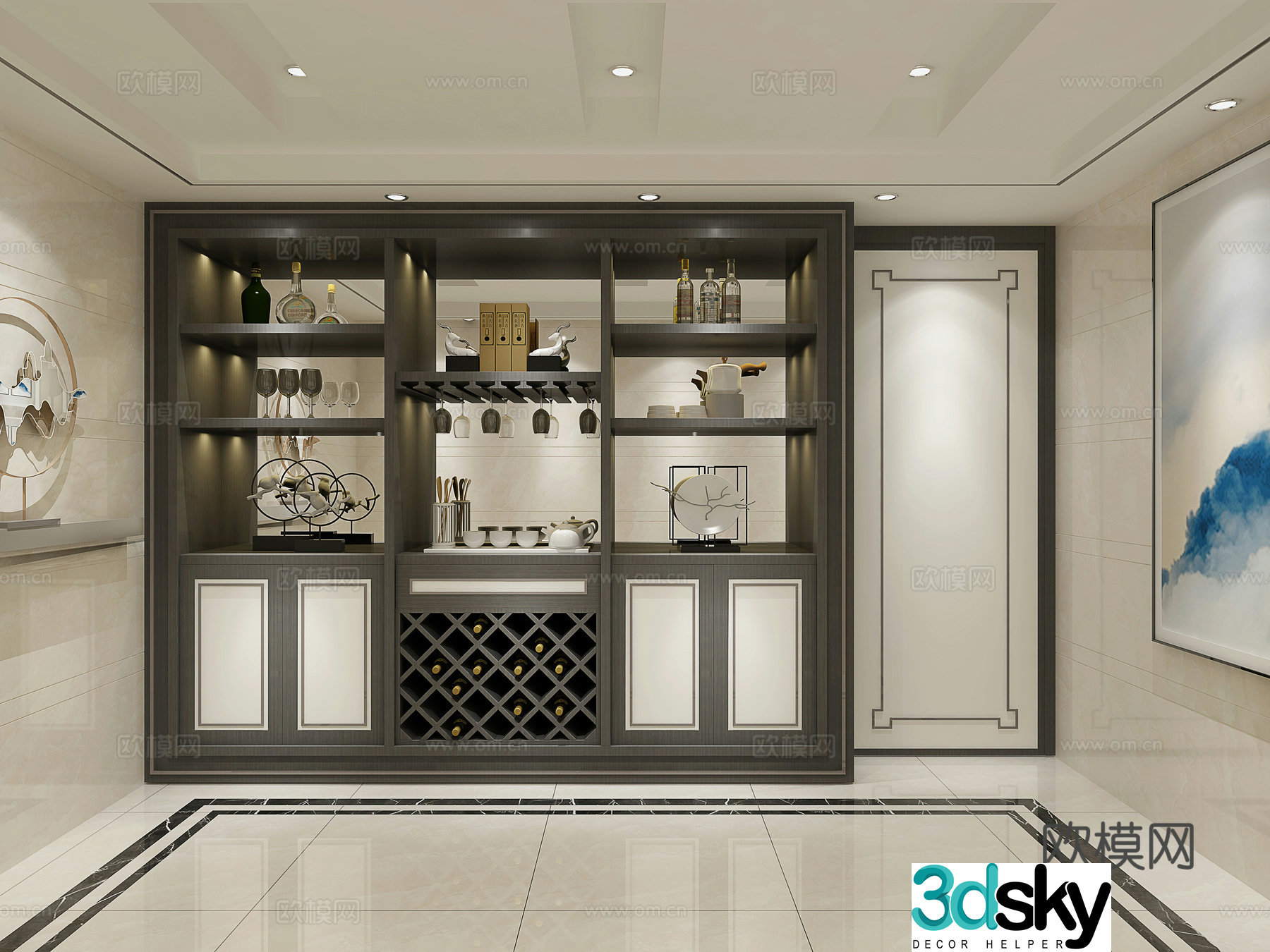 Wine cabinet wine rack new Chinese wine cabinet dark wine cabinet customized wine cabinet 3D model