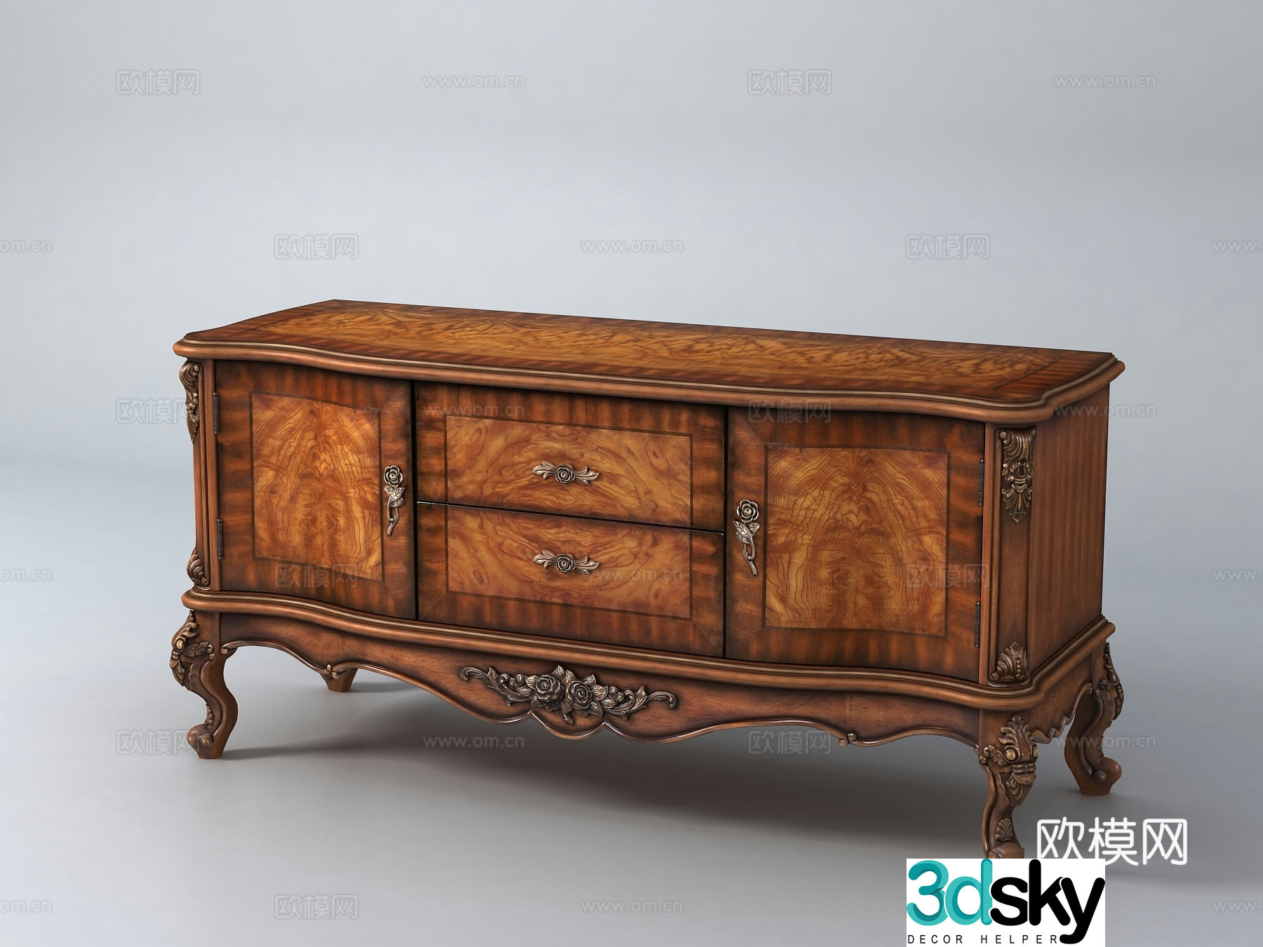 European classic solid wood TV cabinet 3D model
