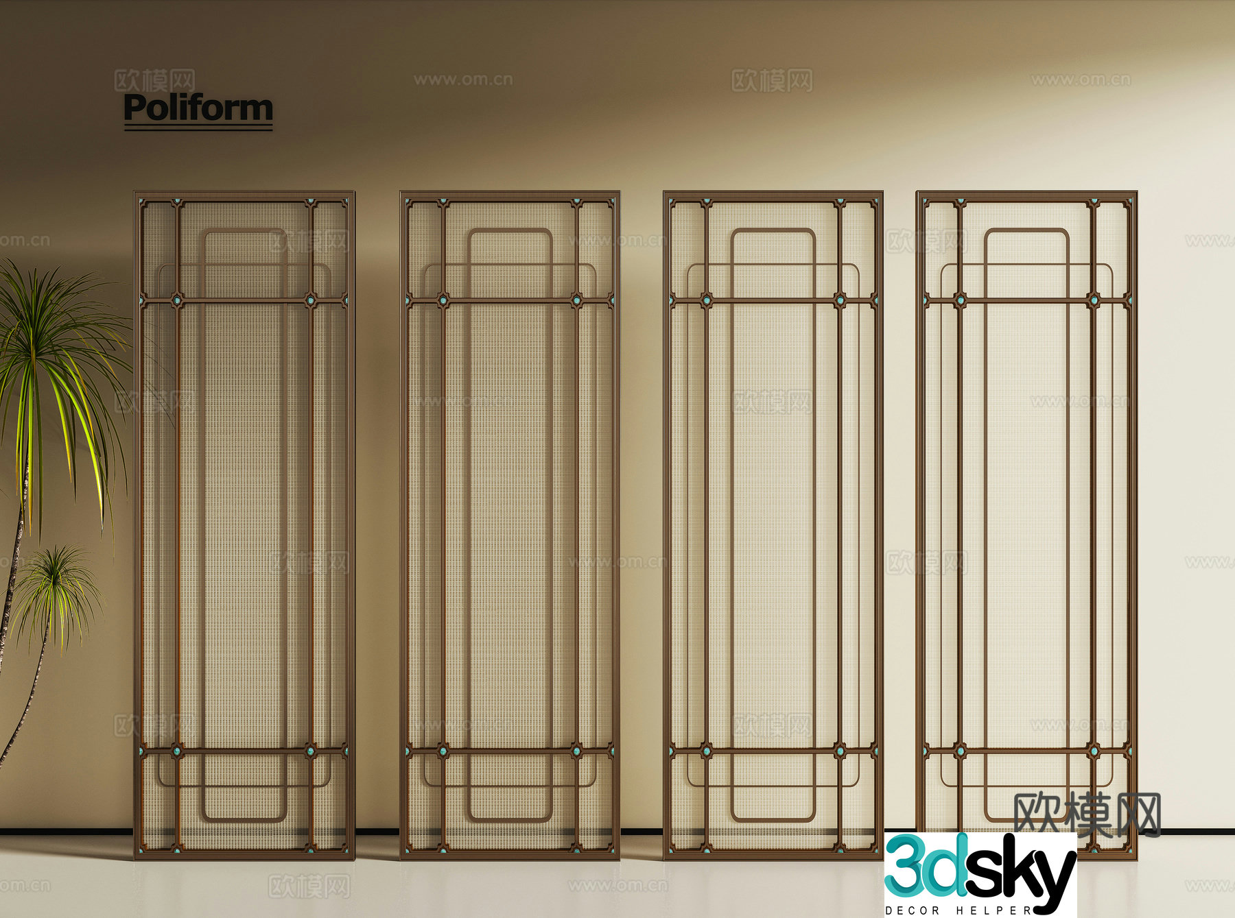 Modern glass screen partition 3d model