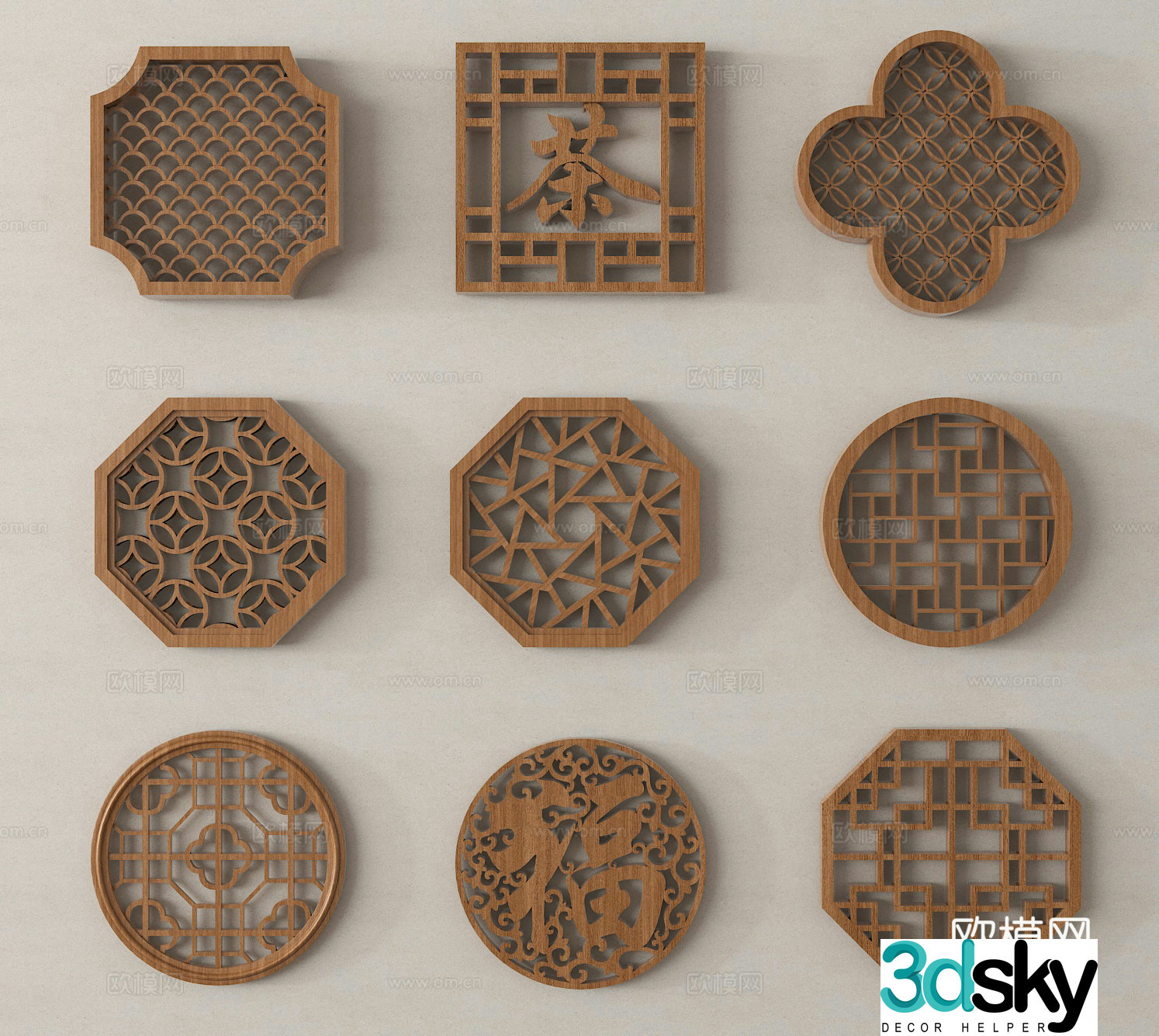 New Chinese style flower window Hollow window Carved window Carved window Antique window 3D model