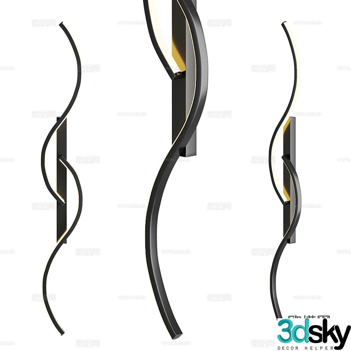 Modern minimalist linear metal wall lamp 3d model