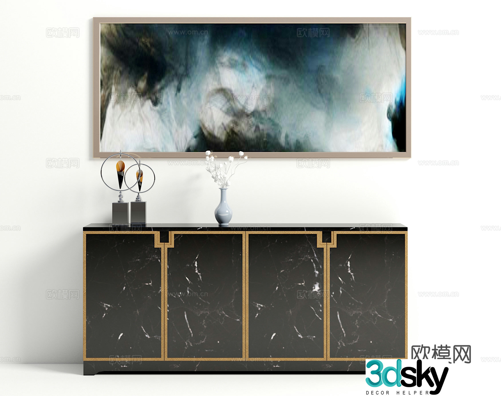 New Chinese style decorative cabinet hanging painting ornaments 3D model